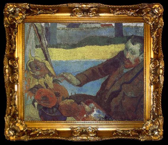 framed  Paul Gauguin Van Gogh painting of sunflowers, ta009-2